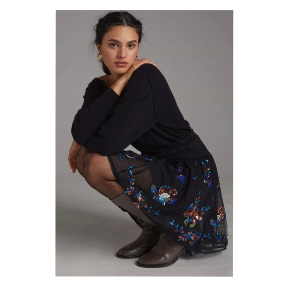 Anthropologie Sequined Tulle Skirt Black Size XL NWT - Picture 3 of 8